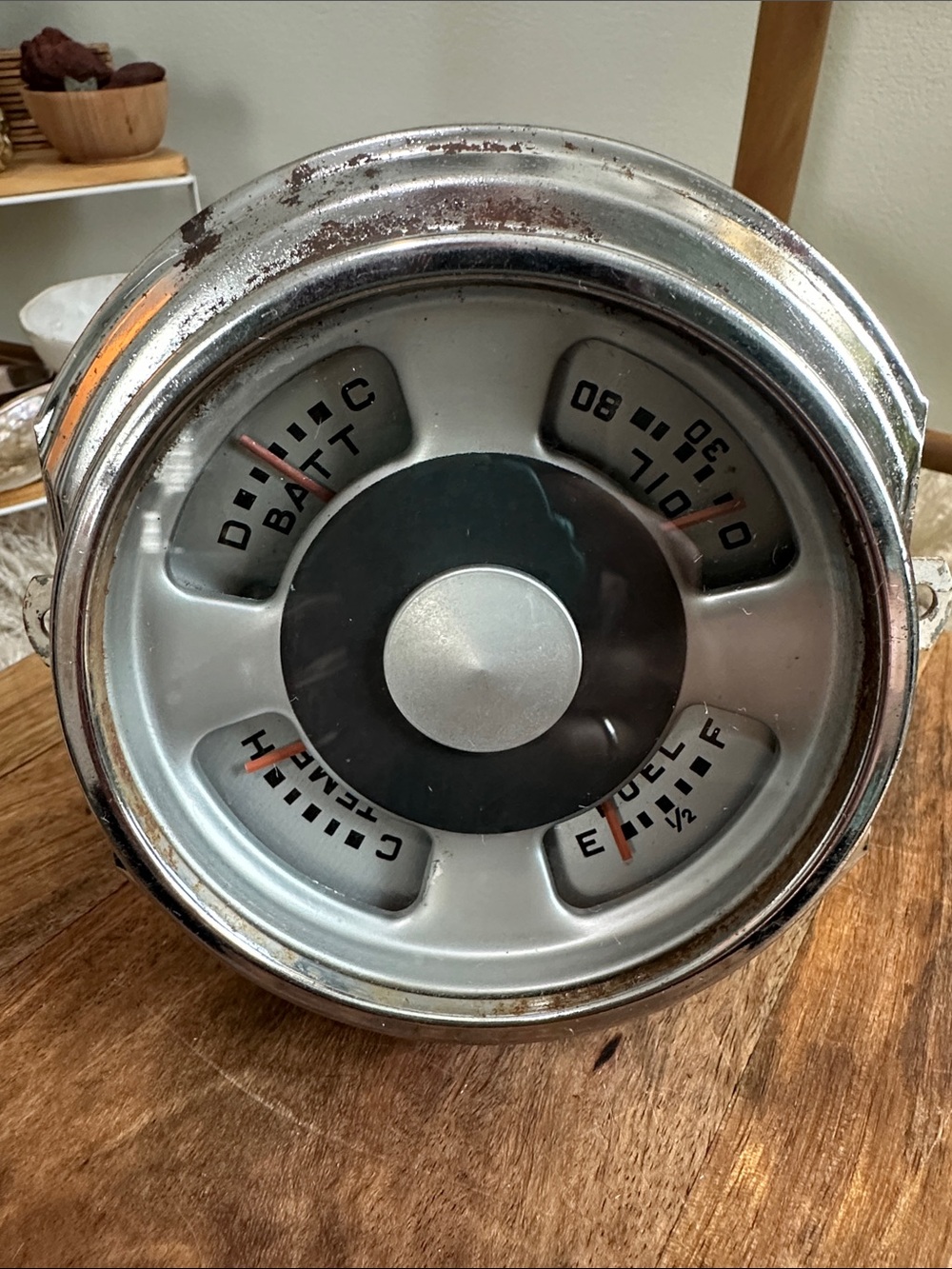 1951/1952 Ford Truck Gauge Cluster Temp Battery Oil Fuel Vintage Part As Is